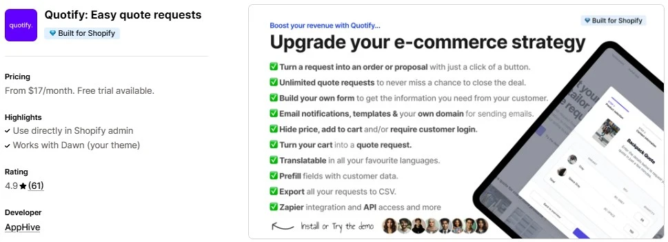 Top 5 Shopify Request a Quote Apps Quotify Easy quote requests 1
