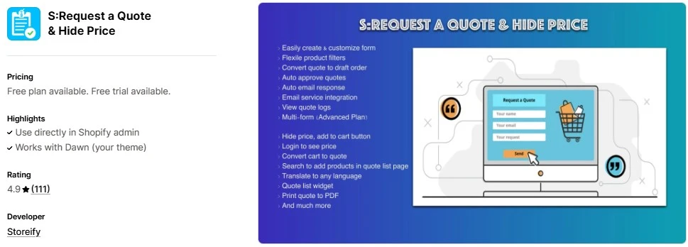 Top 5 Shopify Request a Quote Apps S Request a Quote & Hide Price