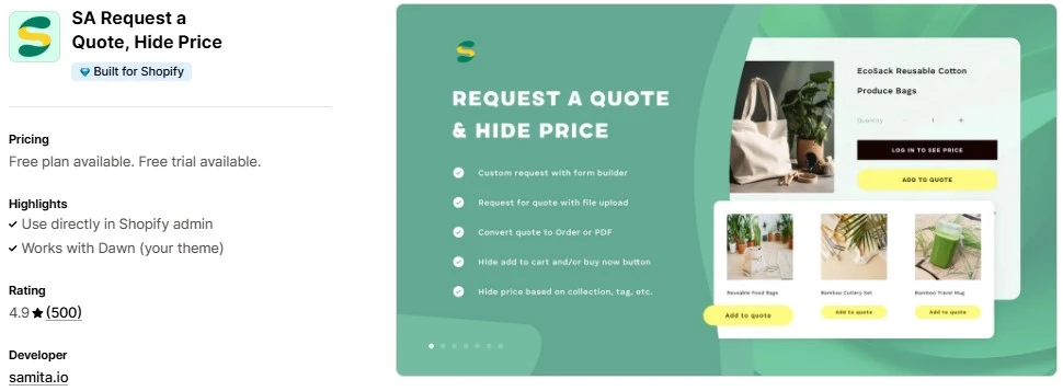 Top 5 Shopify Request a Quote Apps SA Request a Quote, Hide Price