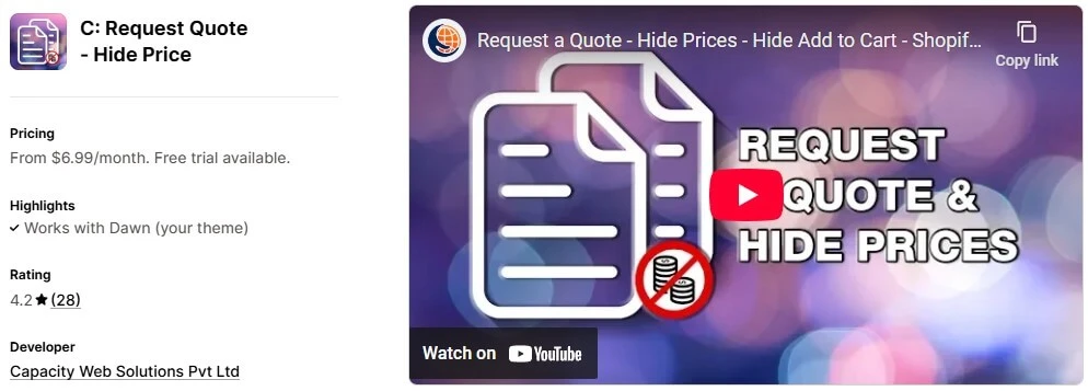 C: Request Quote ‑ Hide Price