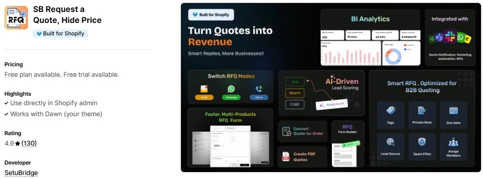 SB Request a Quote, Hide Price