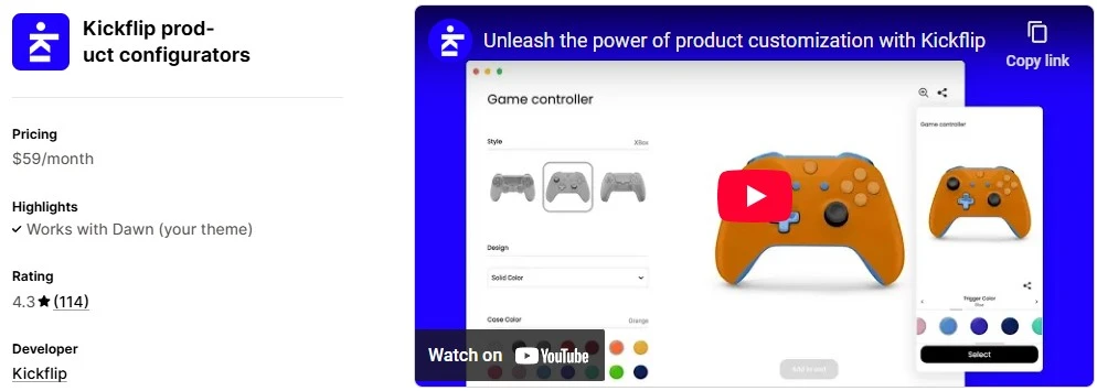 Kickflip Product Configurators