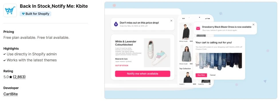 Back In Stock Notify Me Kbite