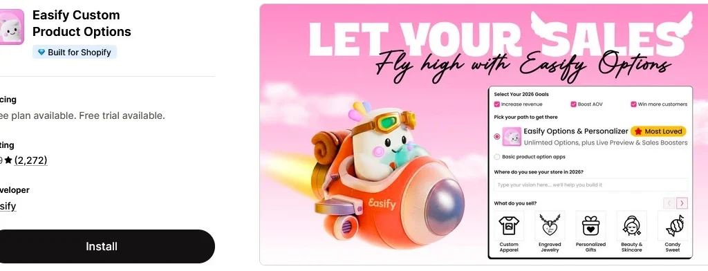 Top 5 Shopify Product Customizer Apps Easify-Custom-Product-Options-app-listing