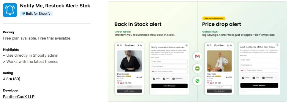 Notify Me, Restock Alert Stok Shopify Restock Alert App