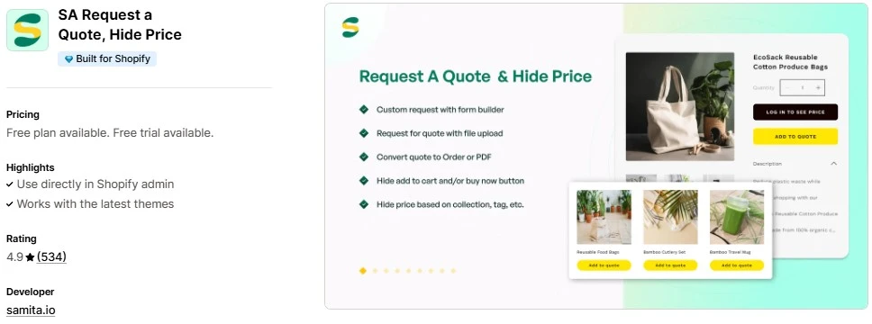 Top 5 Shopify Apps for Custom B2B Quotes SA Request a Quote Hide Price - Shopify Apps for Custom B2B Quotes