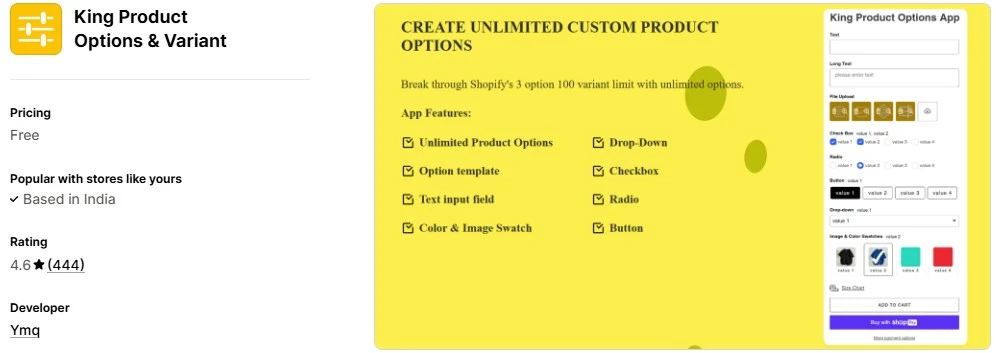 King Product Options & Variant