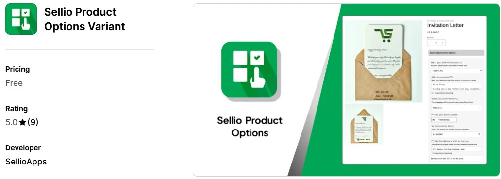 Sellio Product Options Variant