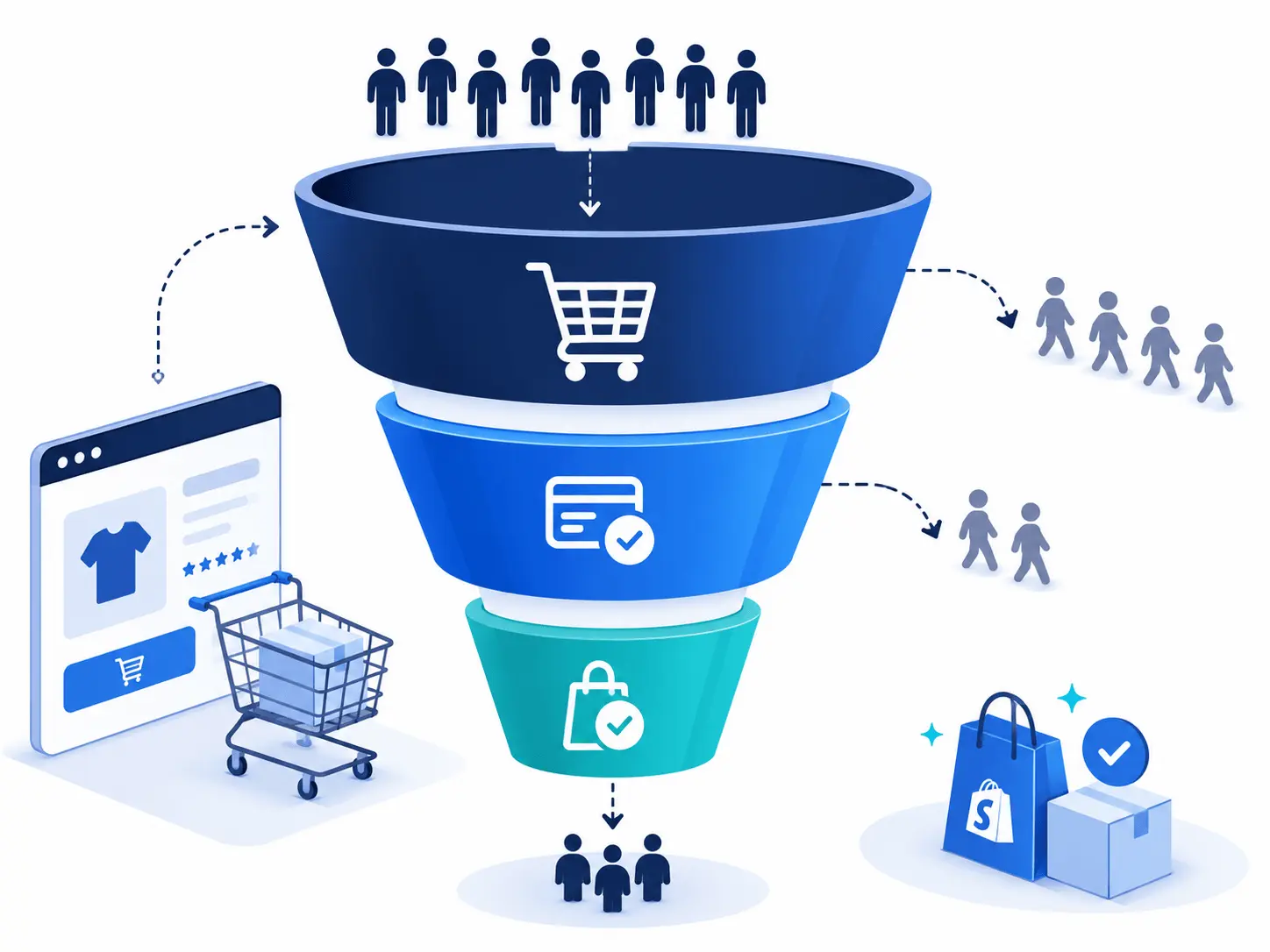 The Complete Guide to Reducing Cart Abandonment on Shopify Shopify checkout funnel showing cart-to-checkout drop-off and where shoppers abandon
