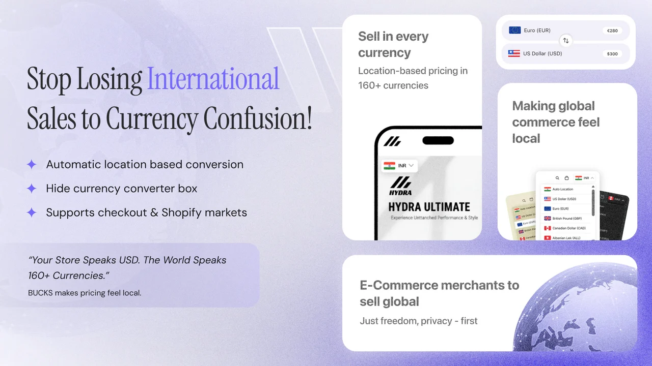Top 5 Shopify Currency Converter Apps for International Selling (And the Checkout Gap Most Merchants Miss) BUCKS Currency Converter PRO++