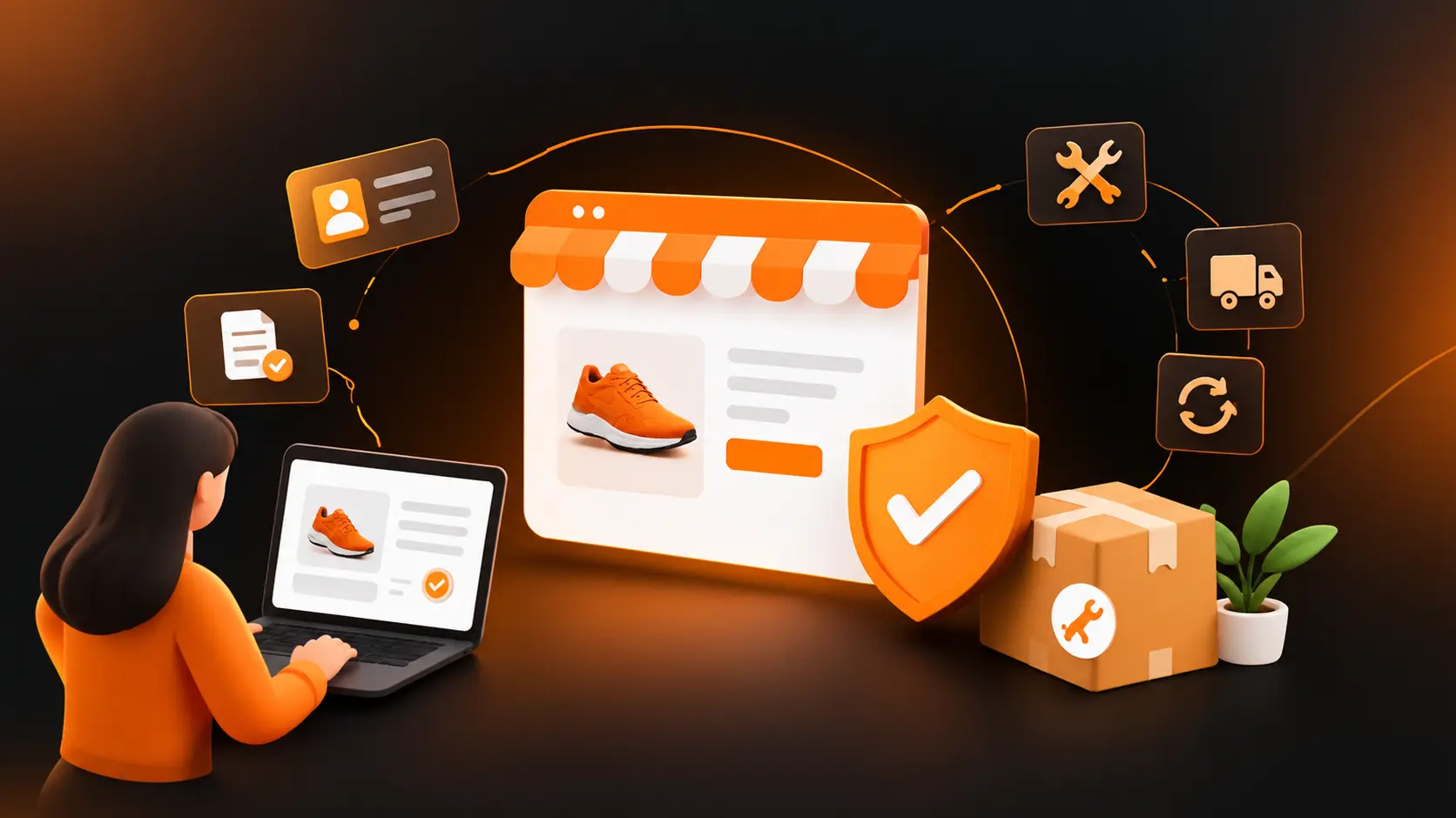 Best Shopify warranty apps 2026 graphic with laptop, shield, package, and ranking cards