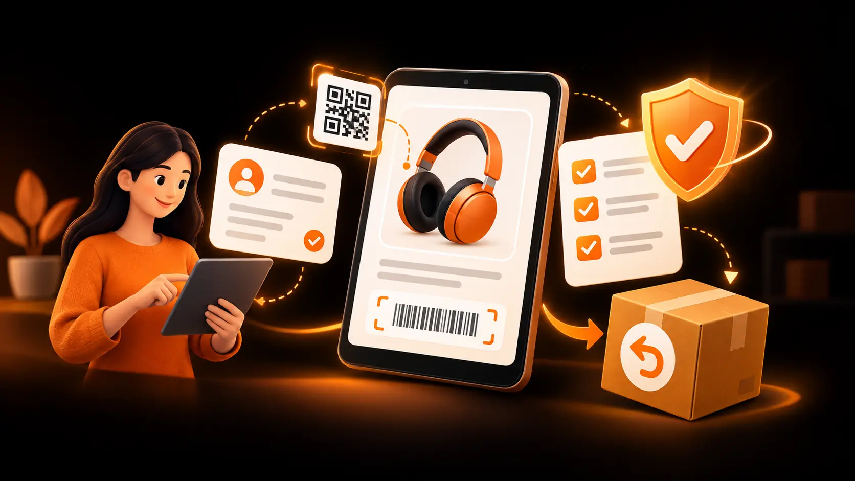 7 Best Shopify Warranty Apps Ranked by Features Shopify warranty app evaluation graphic with magnifying glass, feature icons, and growth chart