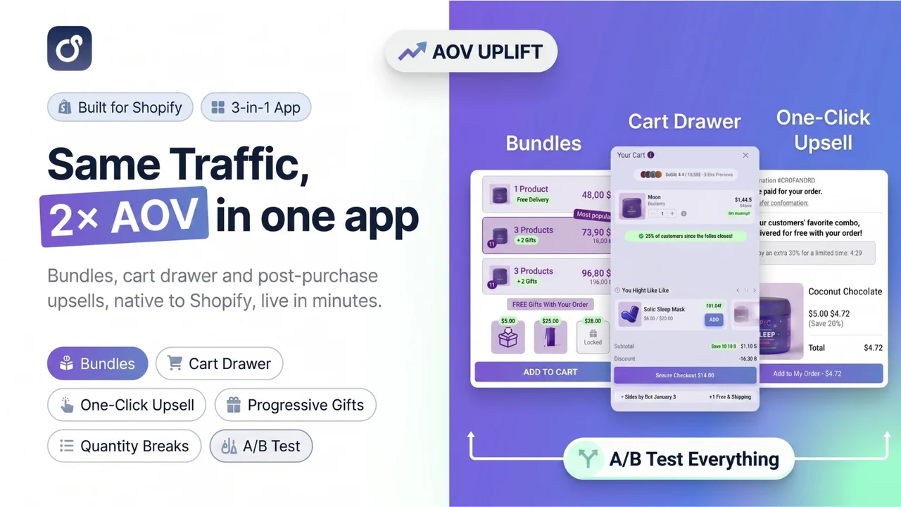 Top 5 Shopify Cart Drawer Apps: A Small Slide-Out Panel With an Outsized Effect on Your Orders Moon Bundles CartDrawer Upsell