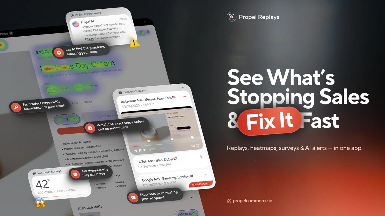 Top 5 Shopify Heatmap & Session Recording Apps: Tiny Clicks, Big Clues About Lost Sales Propel Replay, Survey, Heatmap